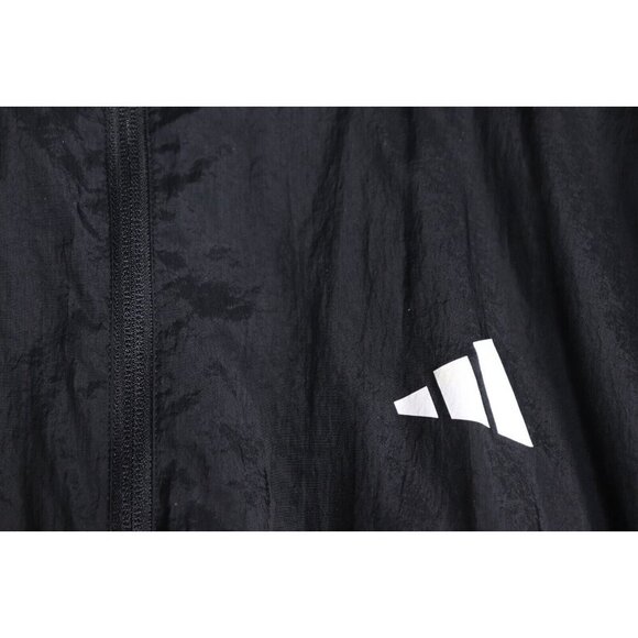 Adidas Women Medium Black Windbreaker Full Zip 3 Stripe Nylon Back Pocket Jacket - Picture 3 of 12